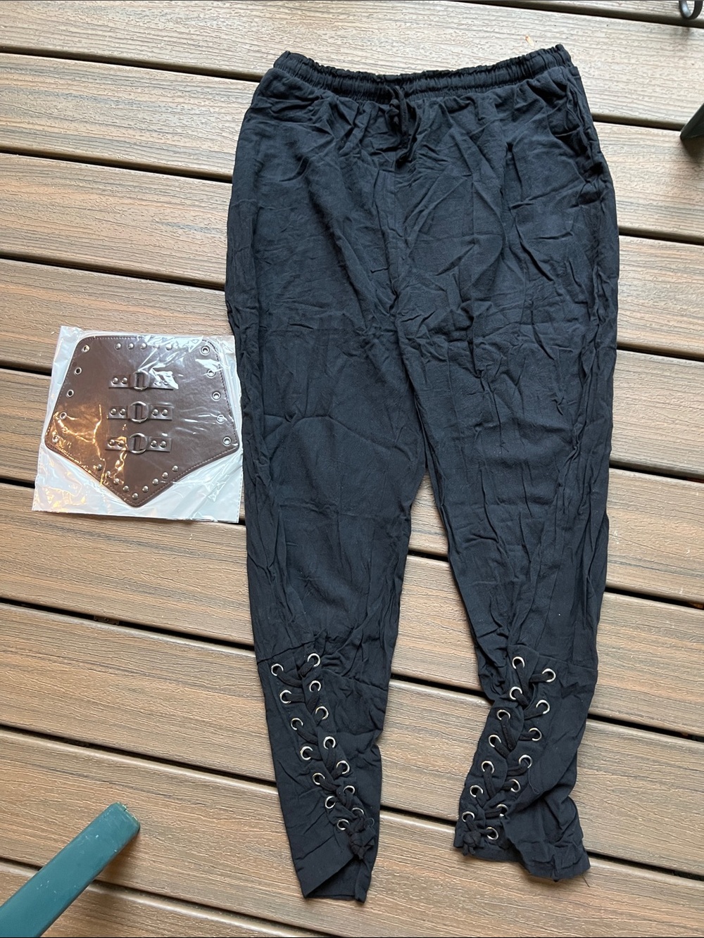 Black Lace-Up Tapered Men's Pants, xl